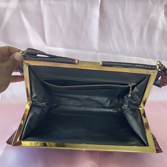 Vintage frame handbag purse clutch snakeskin Red - Picture 8 of 16